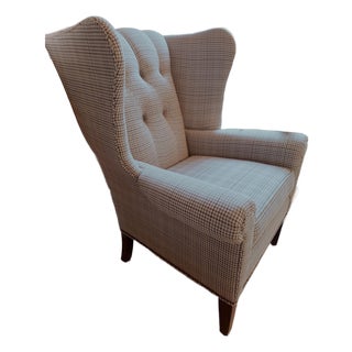 Custom Tufted Houndstooth Wingback Chair For Sale