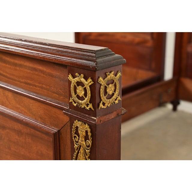 Jacob-Desmalter Style Antique French Empire Mahogany Twin Beds With Mounted Ormolu, Pair For Sale - Image 9 of 11