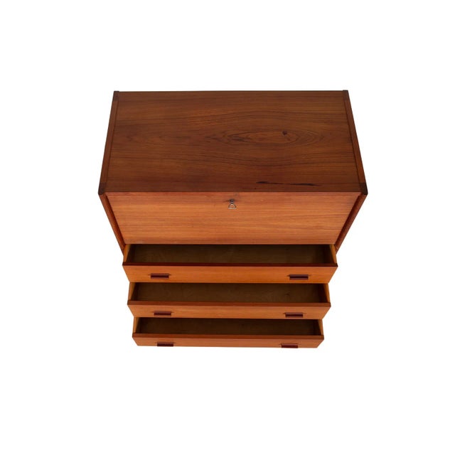 Wood 1970s Mid-Century Modern Teak Secretary Desk Vanity With Mirror For Sale - Image 7 of 11