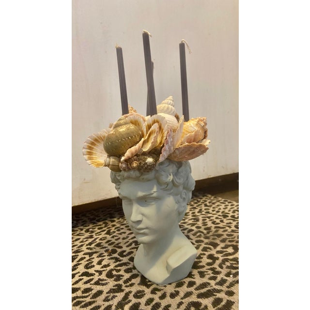 Plastic Shell-Encrusted Bust in Farrow & Ball “Blue Gray” For Sale - Image 7 of 12