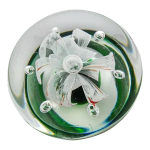 Murano Green and Clear Italian Art Glass Flower Paperweight