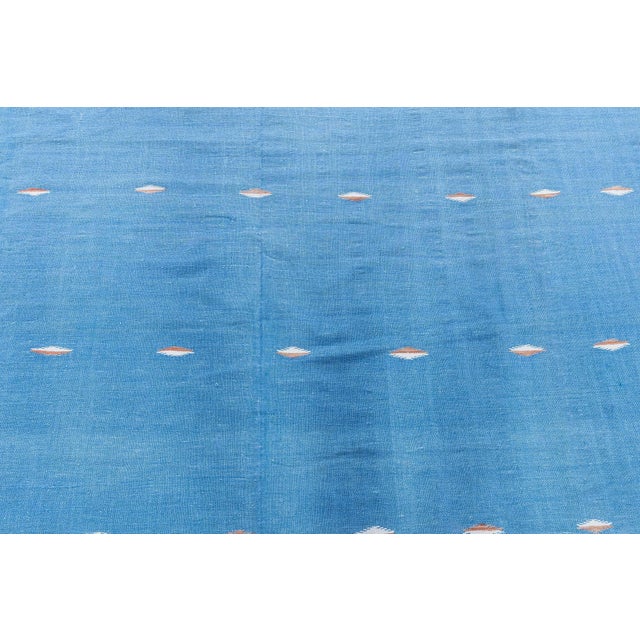 Doris Leslie Blau Dhurrie Vintage Blue With Navy Blue Flatweave Cotton Rug For Sale - Image 4 of 8