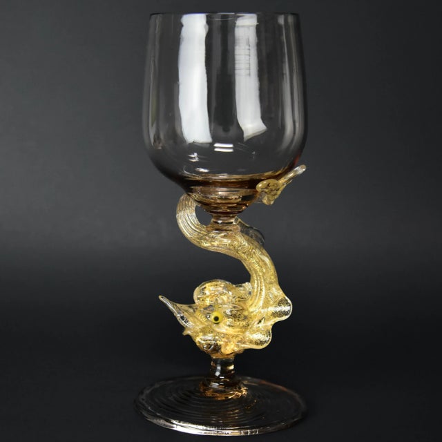 Vintage Mid-Century Hand Blown Venetian Dolphin Goblets- Set of 7 For Sale - Image 12 of 12