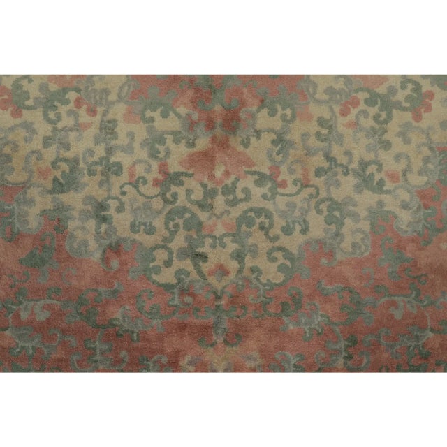 Orange Antique Chinese Hooked Rug With Floral Medallion & Vine Design - Rug & Kilim For Sale - Image 8 of 9