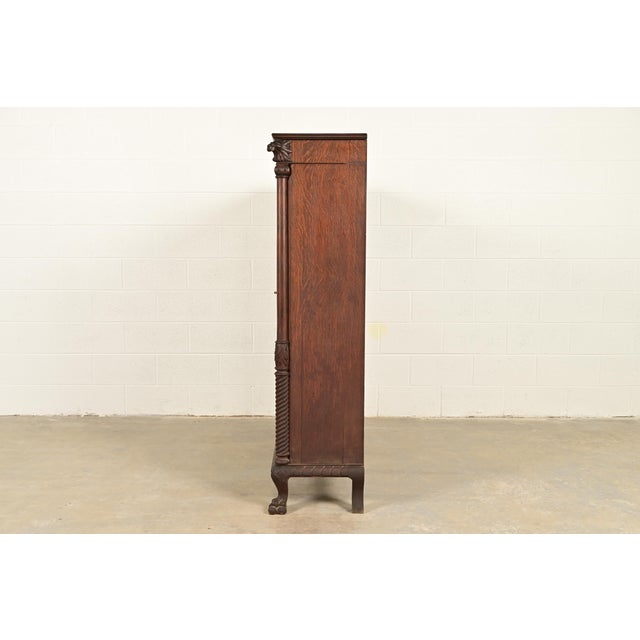R. J. Horner Style Victorian Oak Double Bookcase With Carved Lion Heads and Paw Feet, Circa 1890s For Sale - Image 11 of 13