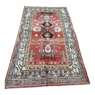 5x8 Antique Khotan Rug | Samarkand Style Carpet With Rare Figurative Table Motifs and Botanical Design For Sale