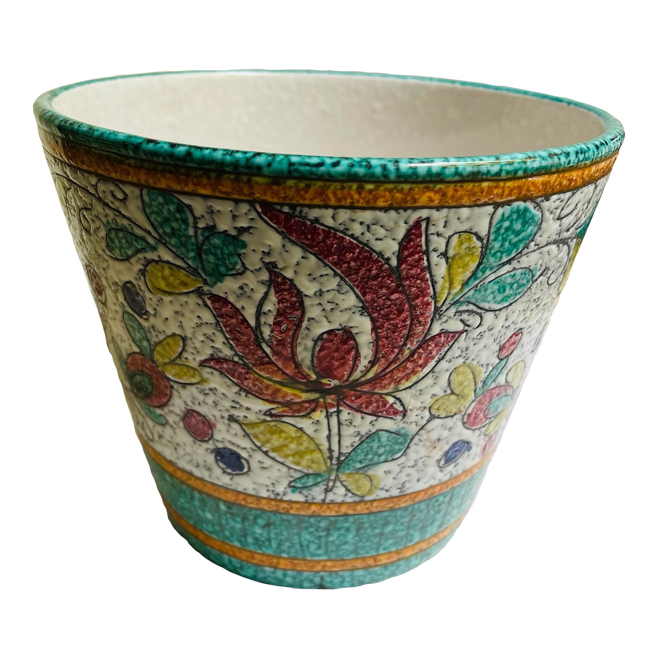 イタリア製　手描きの鉢カバー（SELECTED by NBC） Mid 20th Century Lava Glaze Italian Pottery Planter Cachepot Ice