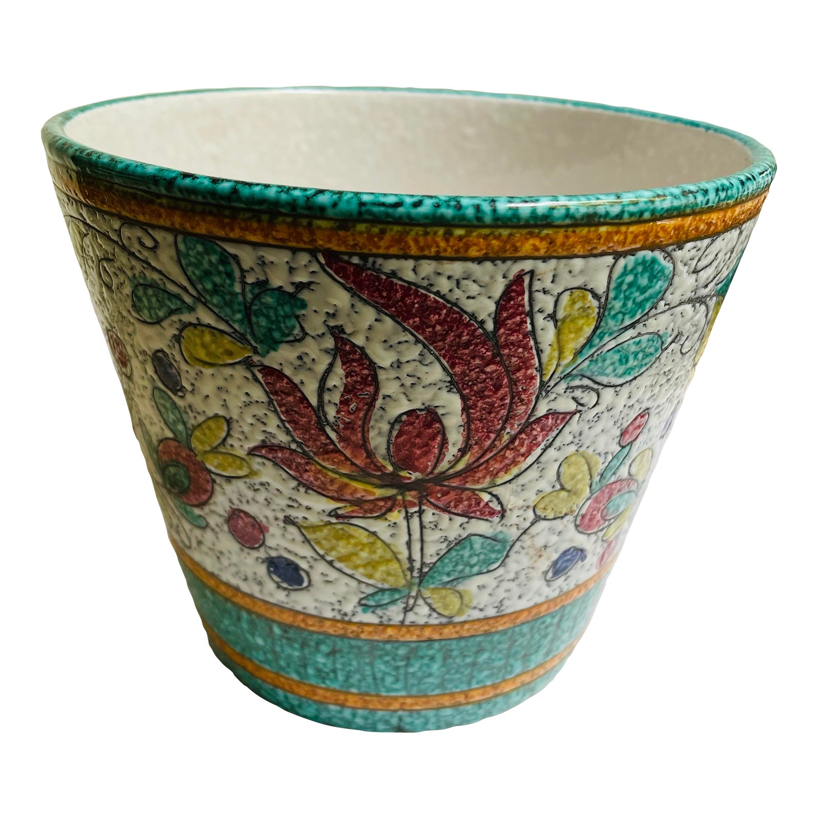 Mid 20th Century Lava Glaze Italian Pottery Planter Cachepot Ice