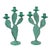 Postmodern Vintage 1990s Pair of (2) Turquoise Prickly Pear Cactus Candelabras Metal Candle Stick Holders For Sale - Image 3 of 17