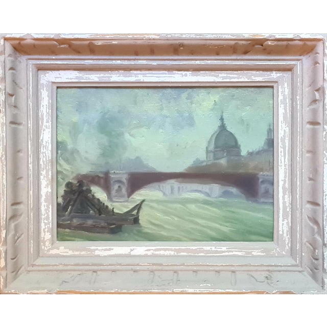Domes of the Hôtel De Dieu and Pont Wilson, Lyon, Early 20th Century, Oil on Board For Sale - Image 3 of 3