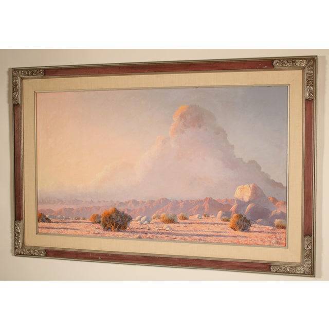 Large desert landscape painting by John Hilton (1904-1983), titled on verso " Day Dream". Oil on canvas. Frame size,...