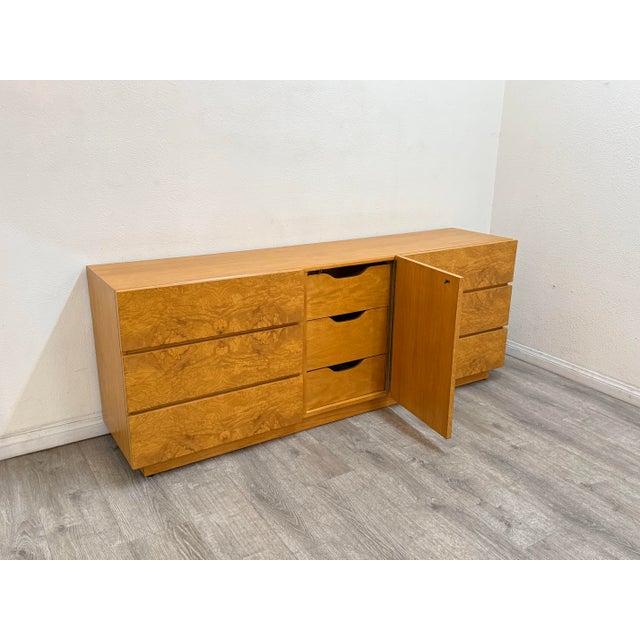Tan Mid Century Modern Burl Wood Dresser For Sale - Image 8 of 11