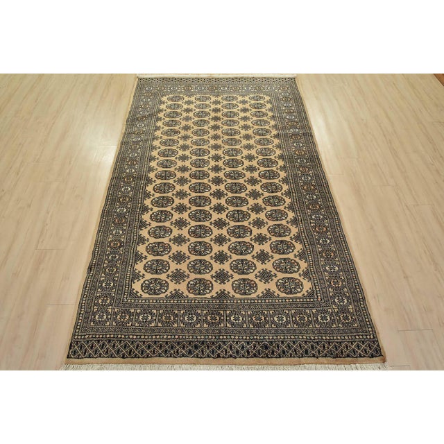 Farmhouse Bokhara Rug 5’2” X 8′ Beige Wool Tribal Hand-Knotted Oriental Carpet For Sale - Image 3 of 12