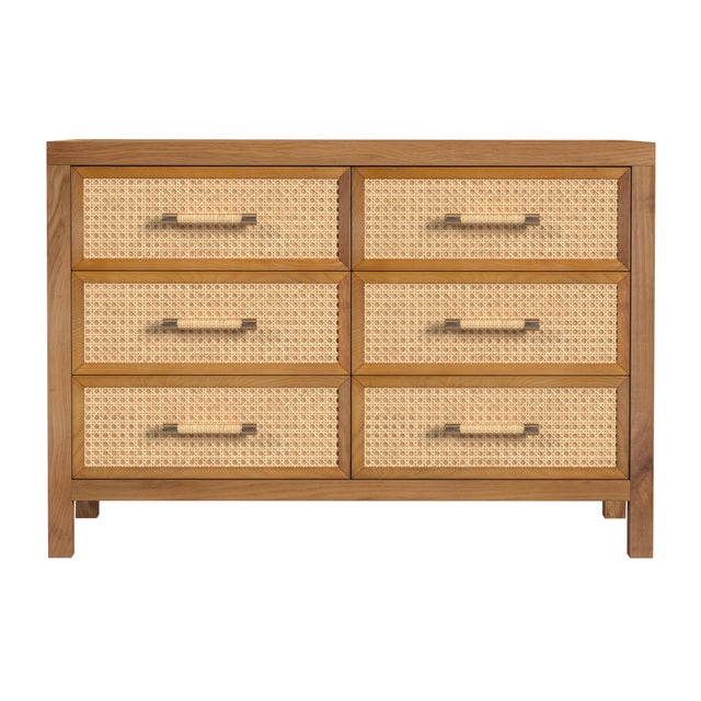 Spritely Home Accent Furniture Mesa 44 in. W Cane and Wood 6 Drawer Dresser, Natural & Cane For Sale - Image 4 of 8