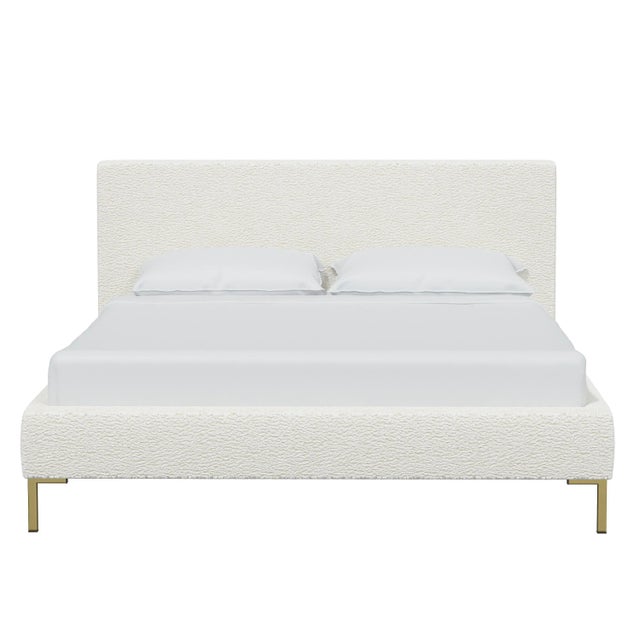 Featured in luxurious fabrics and supported by gorgeous brass Y legs, this platform bed is a force to be reckoned with....