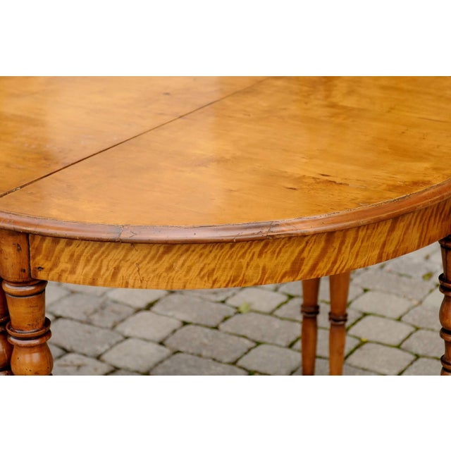Pair of French Maple Demilune Tables with Turned Legs from the 1840s For Sale - Image 9 of 10