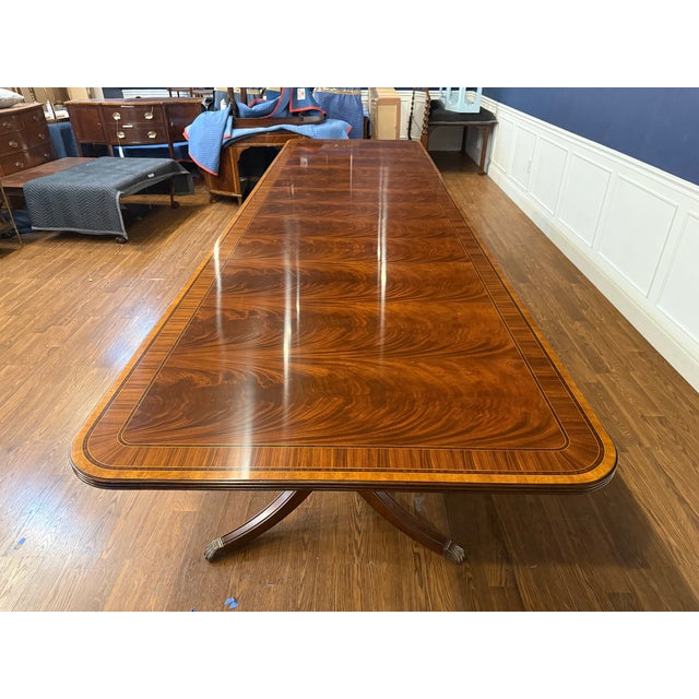 Large 14 Ft. Traditional Multi-Banded Mahogany Dining/Banquet Table by Leighton Hall - Showroom Sample For Sale - Image 12 of 16