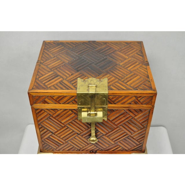 Late 20th Century Late 20th Century Furniture Classics LTD Chinese Teak & Bamboo Campaign Chest Side Table on Stand For Sale - Image 5 of 18