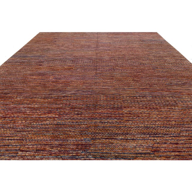 2010s Sunset Ember: Modern Indian Savannah Hand-Knotted Striped Wool Area Rug 13x17 For Sale - Image 5 of 10