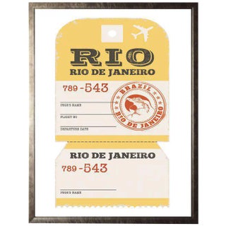Rio De Janeiro Travel Ticket in Pewter Shadowbox - 13.5"x 17.5" For Sale