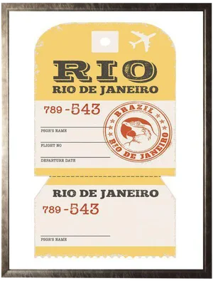 Rio De Janeiro Travel Ticket in Pewter Shadowbox - 13.5"x 17.5"