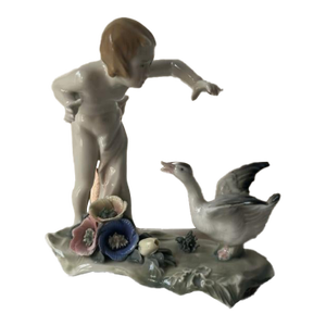 Karl Ens Germany Girl (Boy) & Goose Porcelain Figurine 1920 Antique