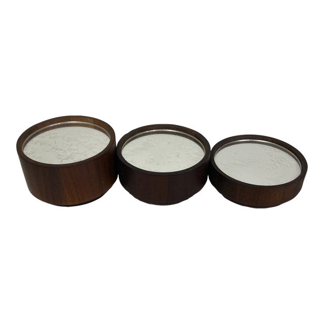 Vintage Mid‑Century Mirrored Wood Plateau / Coaster / Display Riser – Stacking Set of 3 For Sale