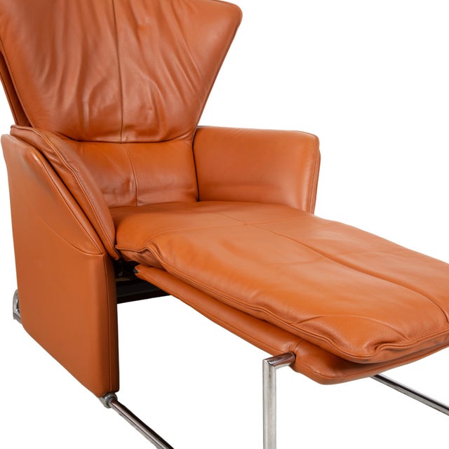 Brown Unus Leather Chrome Armchair in Brown Cognac wirh Manual Function from FSM For Sale - Image 8 of 18