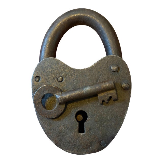 Antique Heavy Duty Forged Padlock With Key For Sale