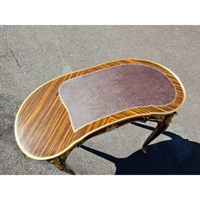 Lady French Style Marquetry Gilt Bronze Desk/Table With Clock for Home and Office. For Sale - Image 4 of 13