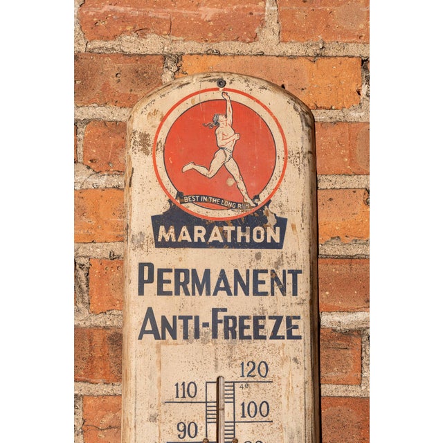 American Vintage Wooden Marathon Permanent Anti-Freeze Thermometer For Sale - Image 3 of 5