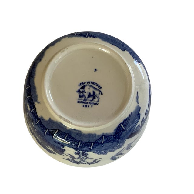 Ceramic Antique Buffalo Pottery Blue Willow Oatmeal Berry Bowl - Semi-Vitreous Made in Usa 1917 For Sale - Image 7 of 7