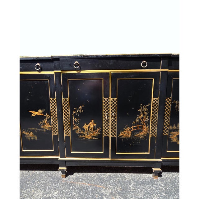 Black Vintage Chinese Asian Black Lacquer Chinoiserie Sideboard Credenza Greene Hinkle For Sale - Image 8 of 18