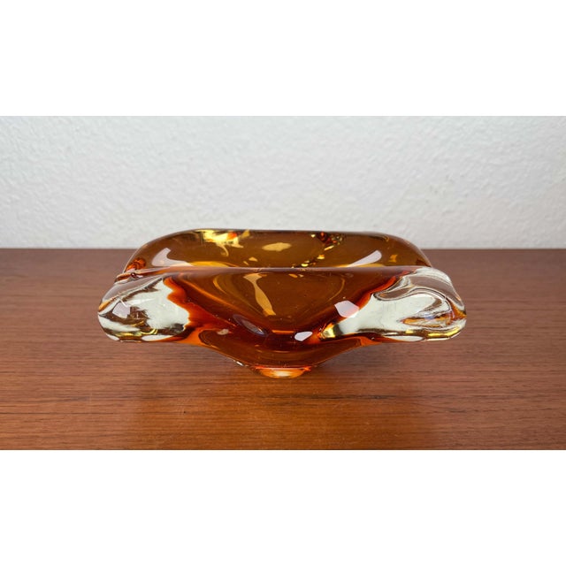 Glass Vintage Amber Coloured Art Glass Ashtray or Bowl, 1970s For Sale - Image 7 of 18