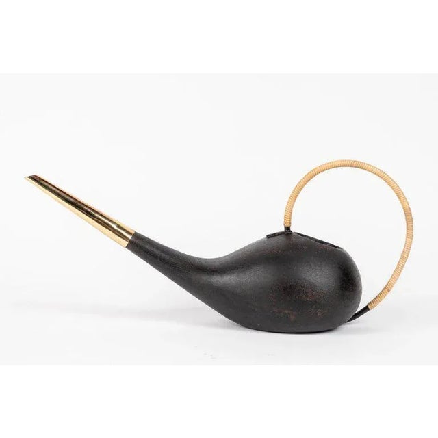 Mid-Century Modern Carl Auböck #3632 Watering Can in Patinated Brass and Cane For Sale - Image 3 of 12