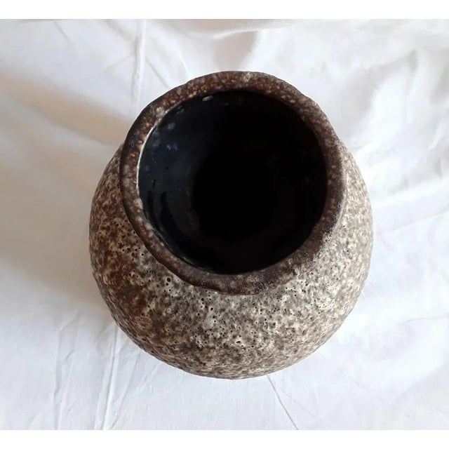 Vintage Ceramic Vase in the style of Fat Lava in Beige-Brown, 1970s For Sale - Image 3 of 5