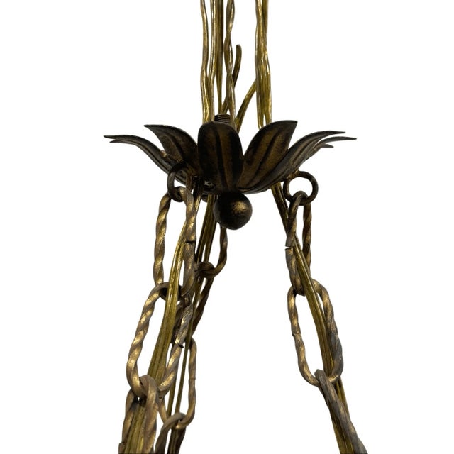 Vintage Italian Style Leaves Decor Metal 6 Arm Wired Chandelier For Sale In Pittsburgh - Image 6 of 6