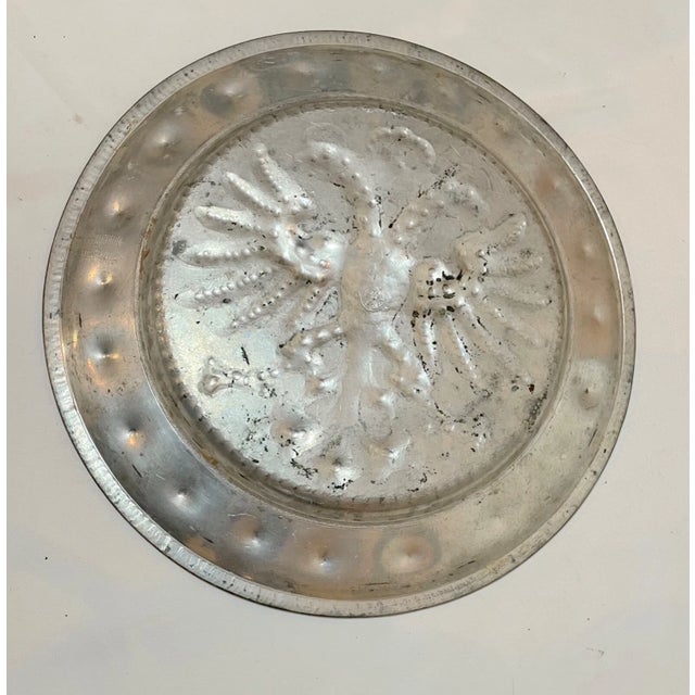 Rare Antique 1634 17th Century Engraved Hand Forged Pewter Eagle Dinner Plate For Sale - Image 9 of 9