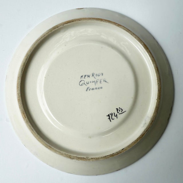 French Provincial Antique French Henriot Quimper Hand Painted Plate - 724 For Sale - Image 3 of 3