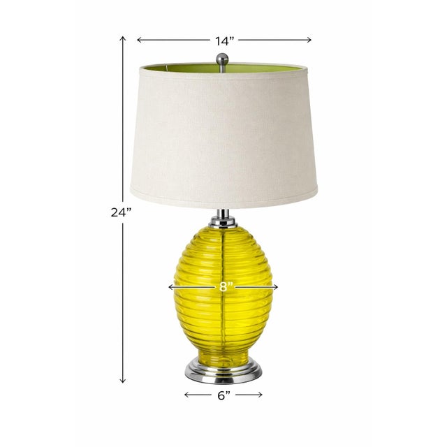 Vintage Citron Ribbed Glass Table Lamps With Chrome Bases & Green-Lined Shades - a Pair For Sale - Image 4 of 6