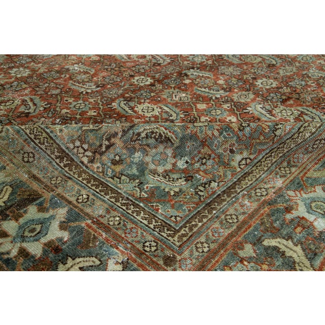 Red Antique Persian Mahal Wool Rug Allover Motif From the 1900s For Sale - Image 9 of 10