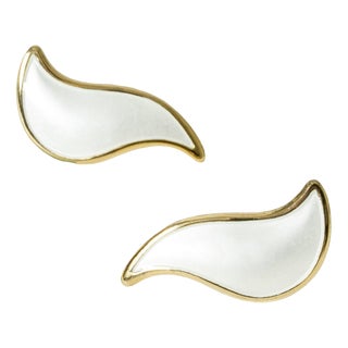 Modernist Gilded Enamel Earrings by Synnøve Korssjøen, 1990s, Set of 2 For Sale