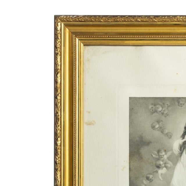 Sacred Art - Engraving - Our Lady of the Conception "Murillo". Engraving on paper. Framed. Stains on the passe-partout....