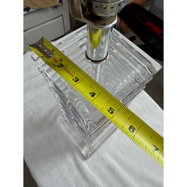 Plastic Vintage Lucite Lamp Springer Hollywood Regency Heavy Clear Euc Square Stacked For Sale - Image 7 of 9
