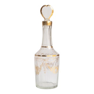 Antique French Louis XVI Gilded Crystal Decanter With Heart Stopper For Sale