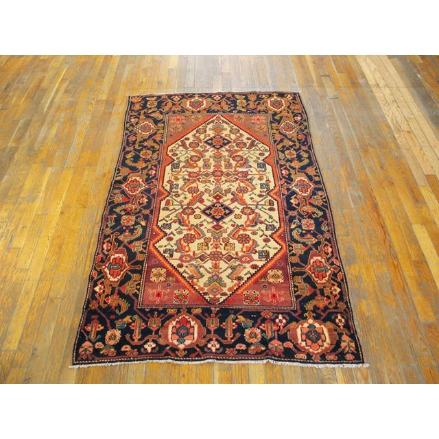 Late 19th Century Tribal Geometric Herati Design Small Scatter Size Antique Late 19th Century Wool Pile Ivory Persian Malayer Area Rug For Sale - Image 5 of 8