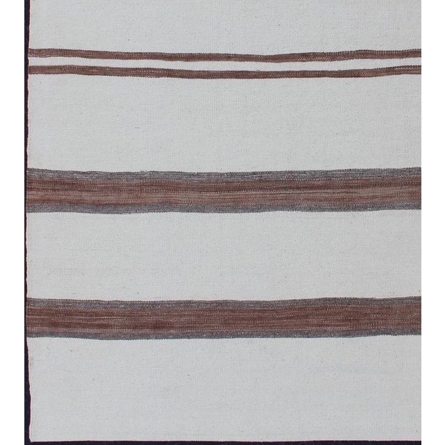 Mid 20th Century Turkish Vintage Kilim Flat-Weave Rug in Off White Brown With Stripe Design For Sale In Atlanta - Image 6 of 10