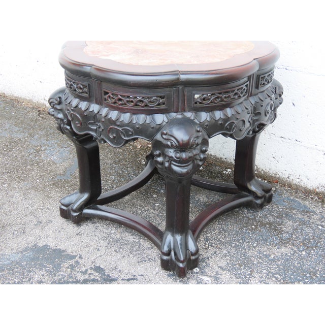 Early 1900s Oriental Heavy Carved Flower Statue Stand Side Table 6338 For Sale In Miami - Image 6 of 17