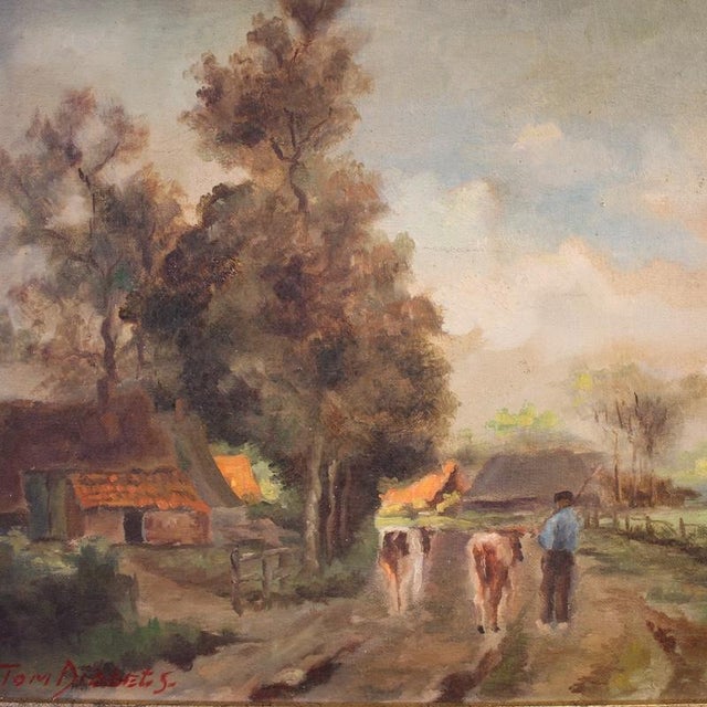 Flemish Artist, Bucolic Landscape Painting, 1950, Oil on Canvas For Sale - Image 3 of 13