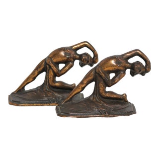 Fantastic and Rare 1920s Cast Iron Art Nouveau Nude Woman Book Ends For Sale